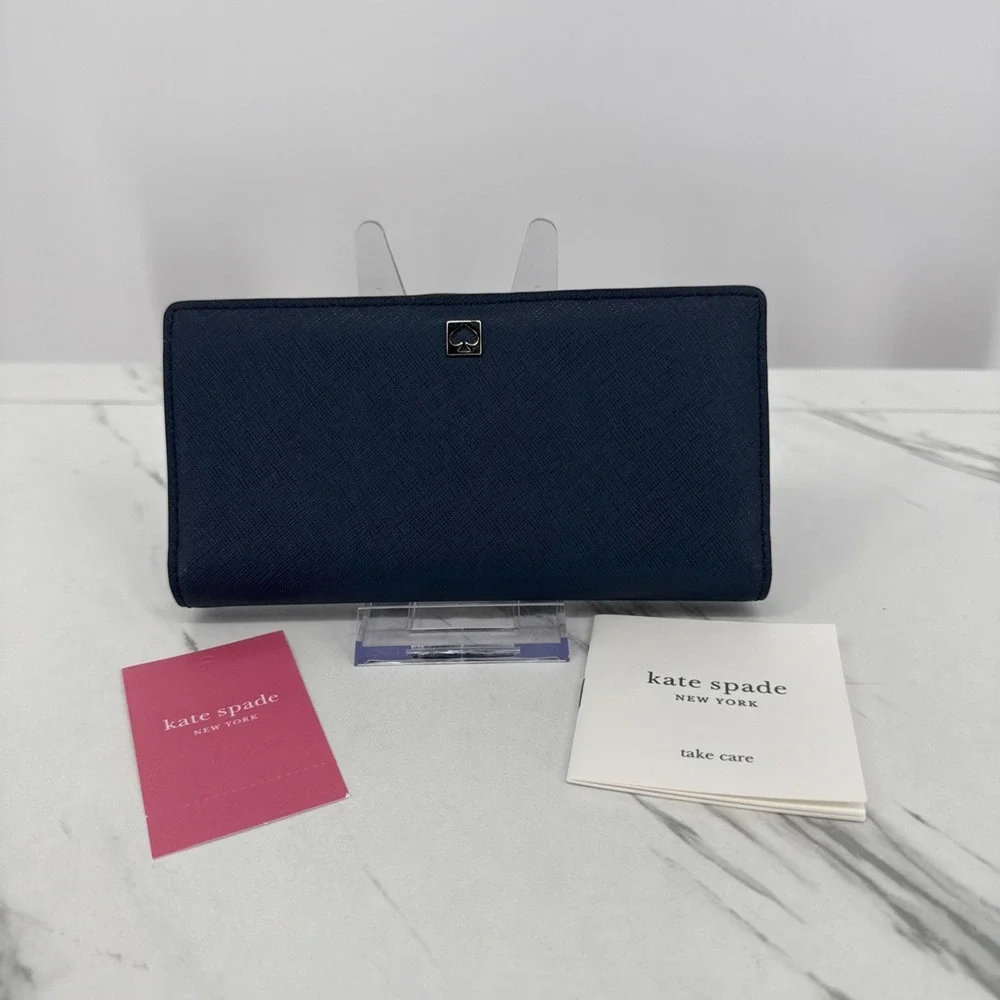 NWT Kate Spade Stacy Large Slim Bi-Fold Wallet Pebble Blue Quiet Luxury Chic